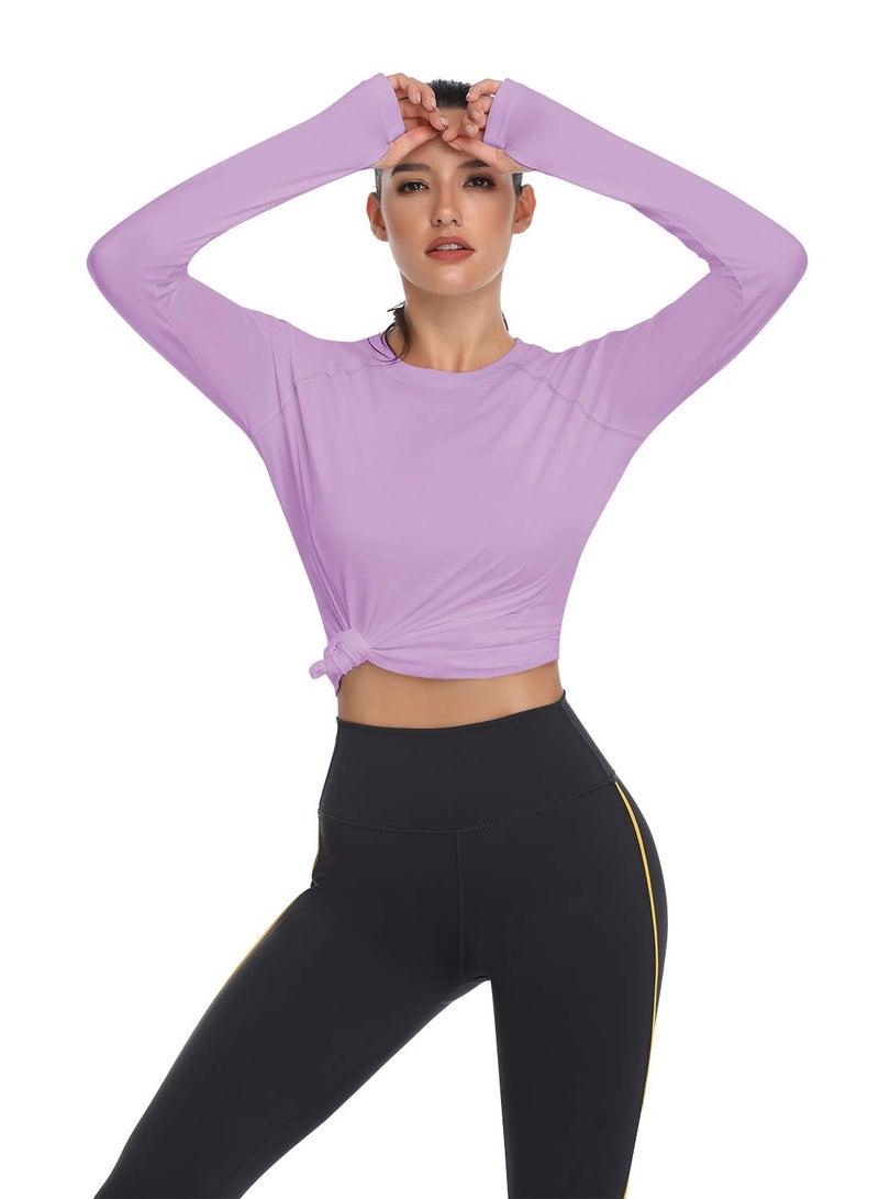 HISKYWIN Women's UPF 50+ Sun Protection Long Sleeve Shirts Outdoor Hiking Fishing Tops HF103- Light Purple-L - Image 4